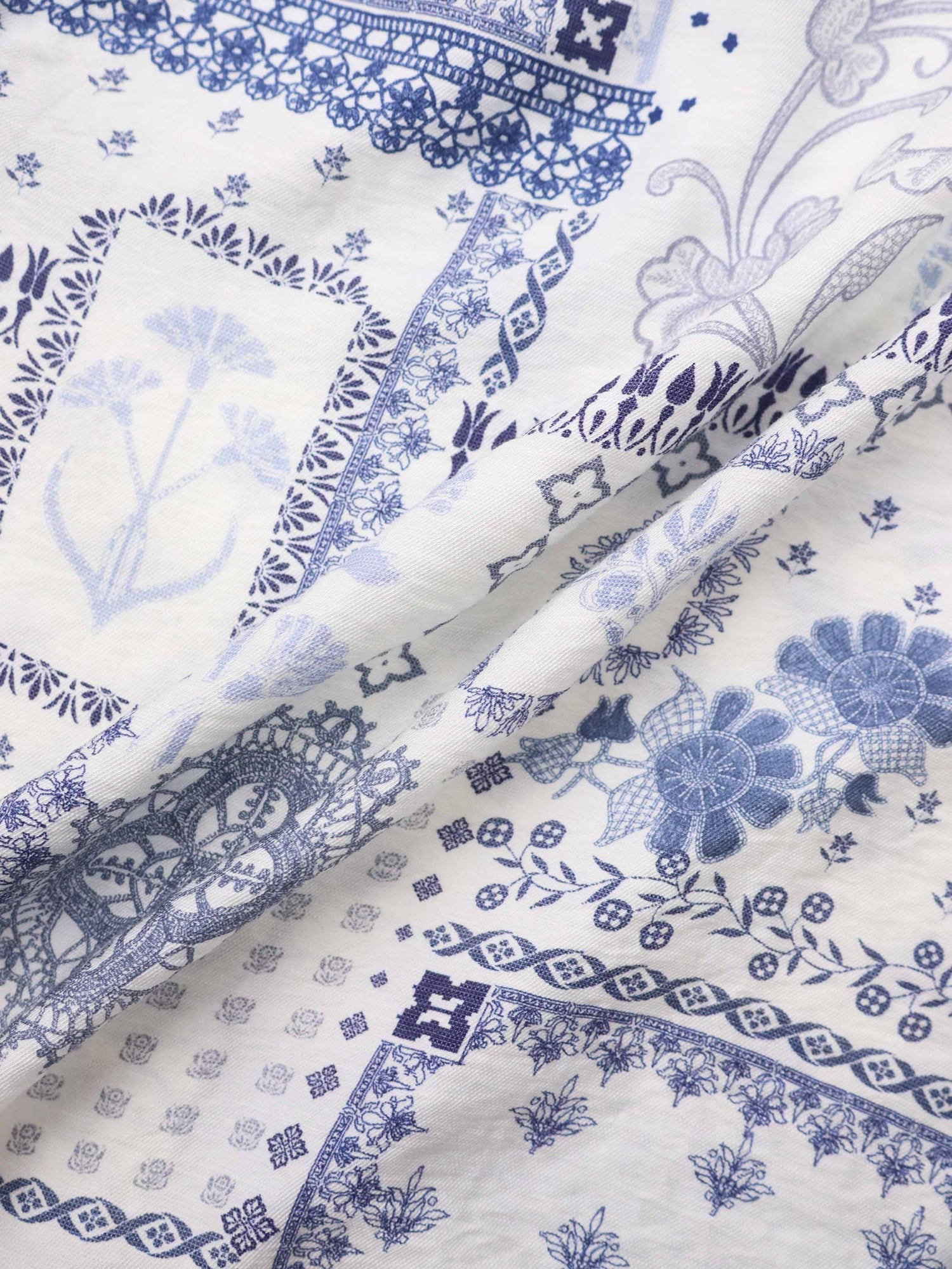 Button Down Collared Blouse-Blue Bandana