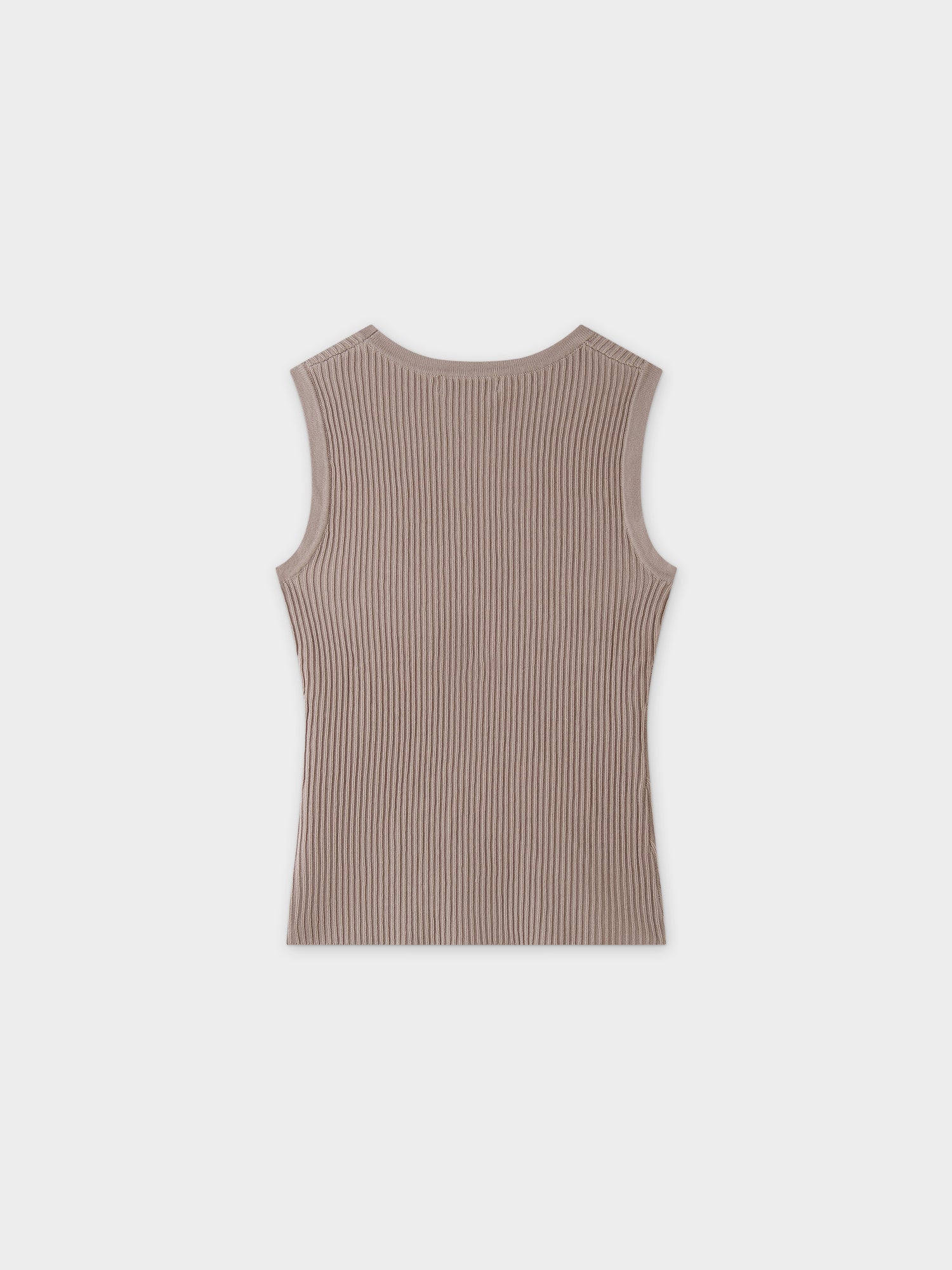 Sleeveless Ribbed Crew-Tan