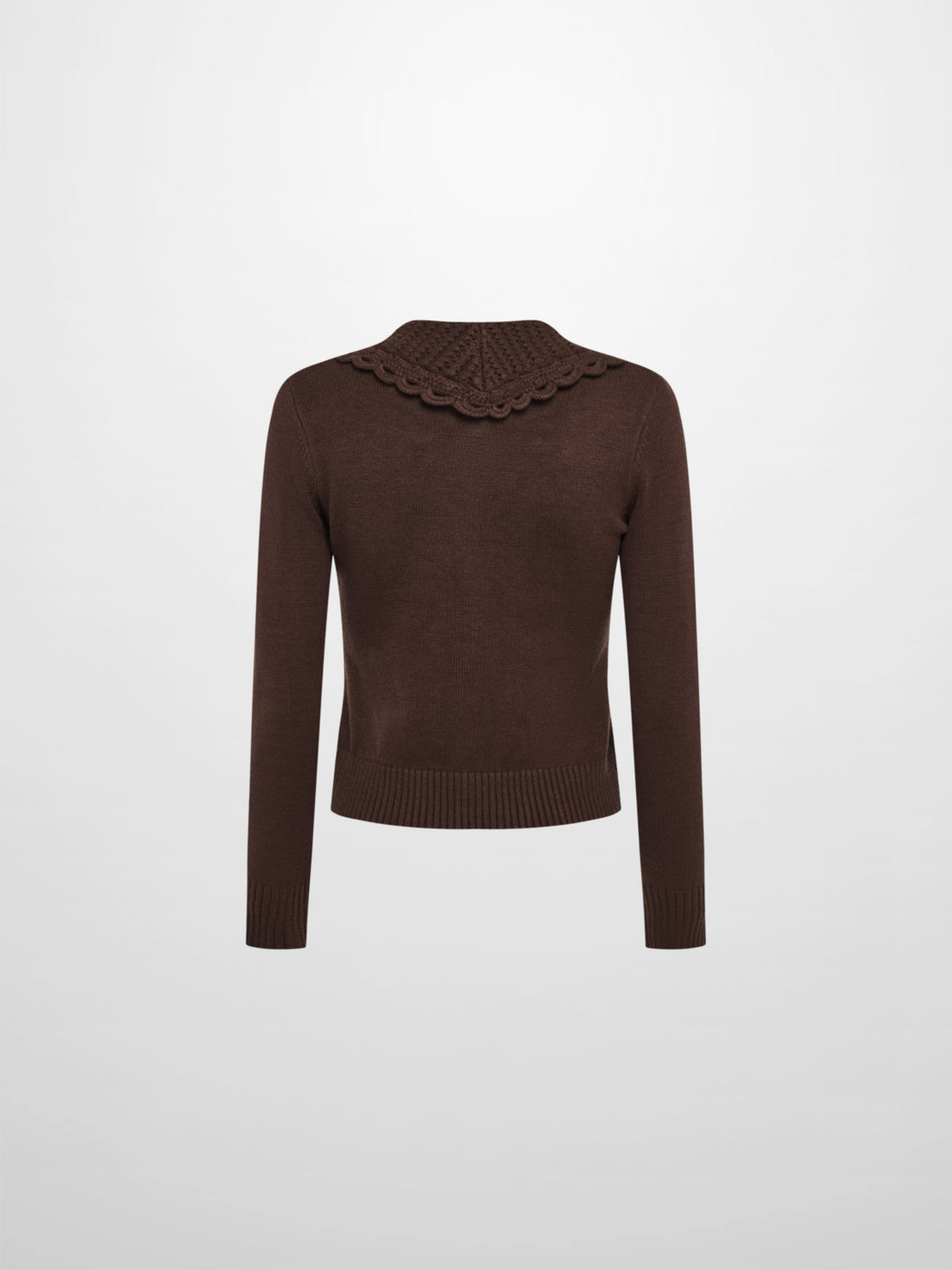 Scalloped Crochet Collar Cardigan - Brown
