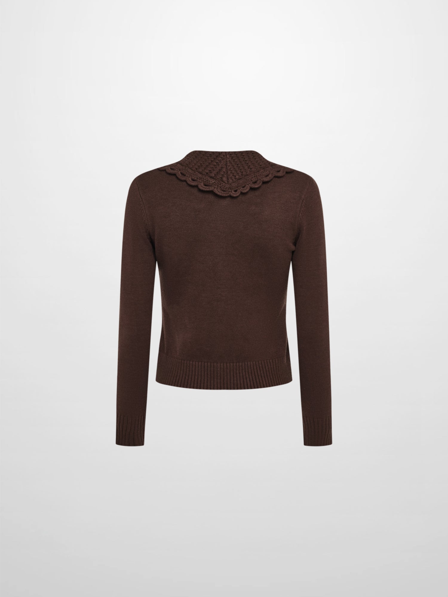 Scalloped Crochet Collar Cardigan - Brown