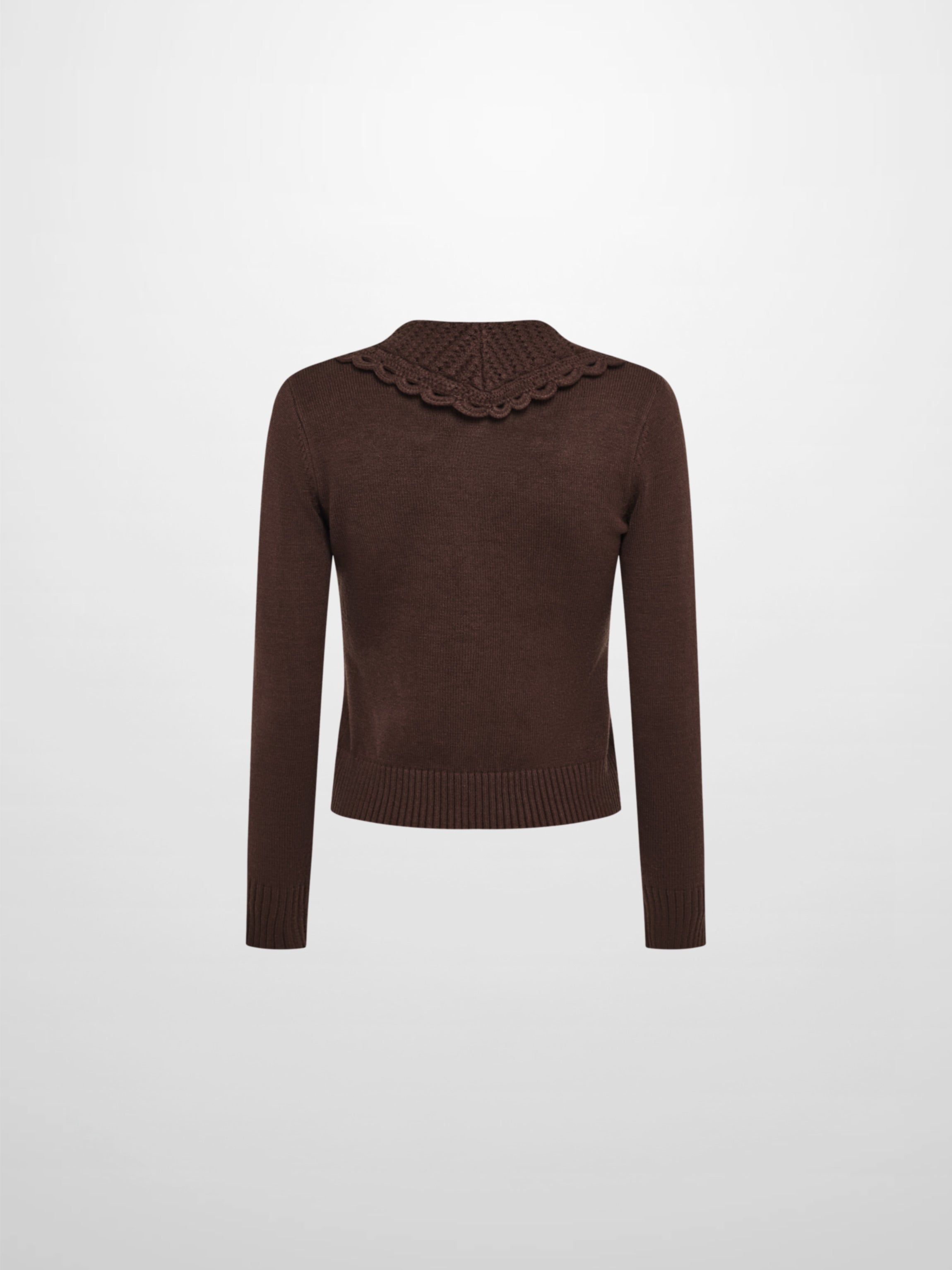 Scalloped Crochet Collar Cardigan - Brown