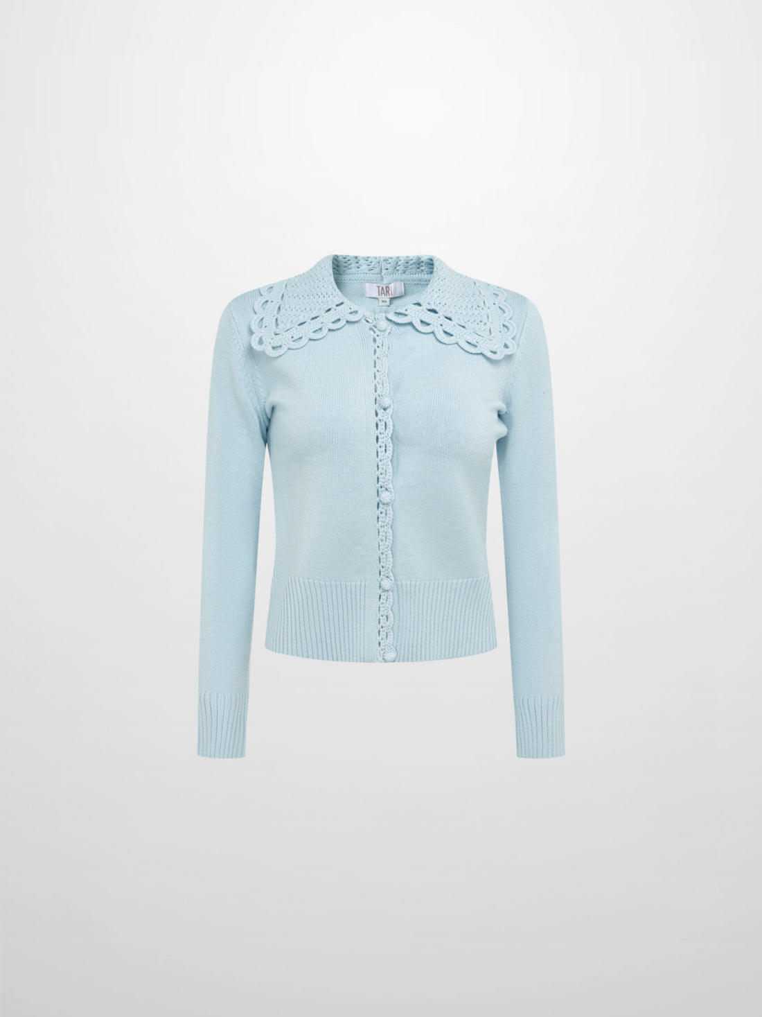 Scalloped Crochet Collar Cardigan - Light Blue