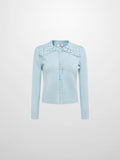 Scalloped Crochet Collar Cardigan - Light Blue