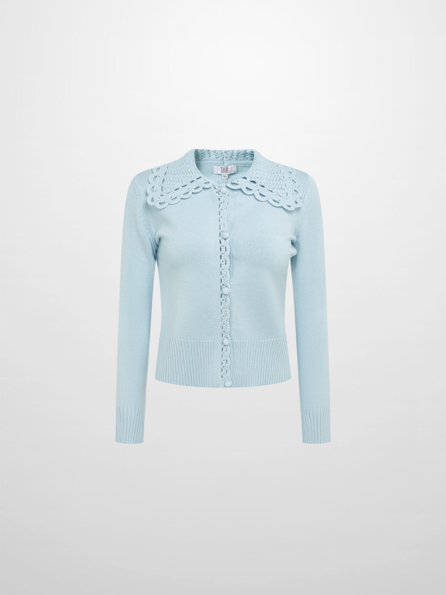 Scalloped Crochet Collar Cardigan - Light Blue