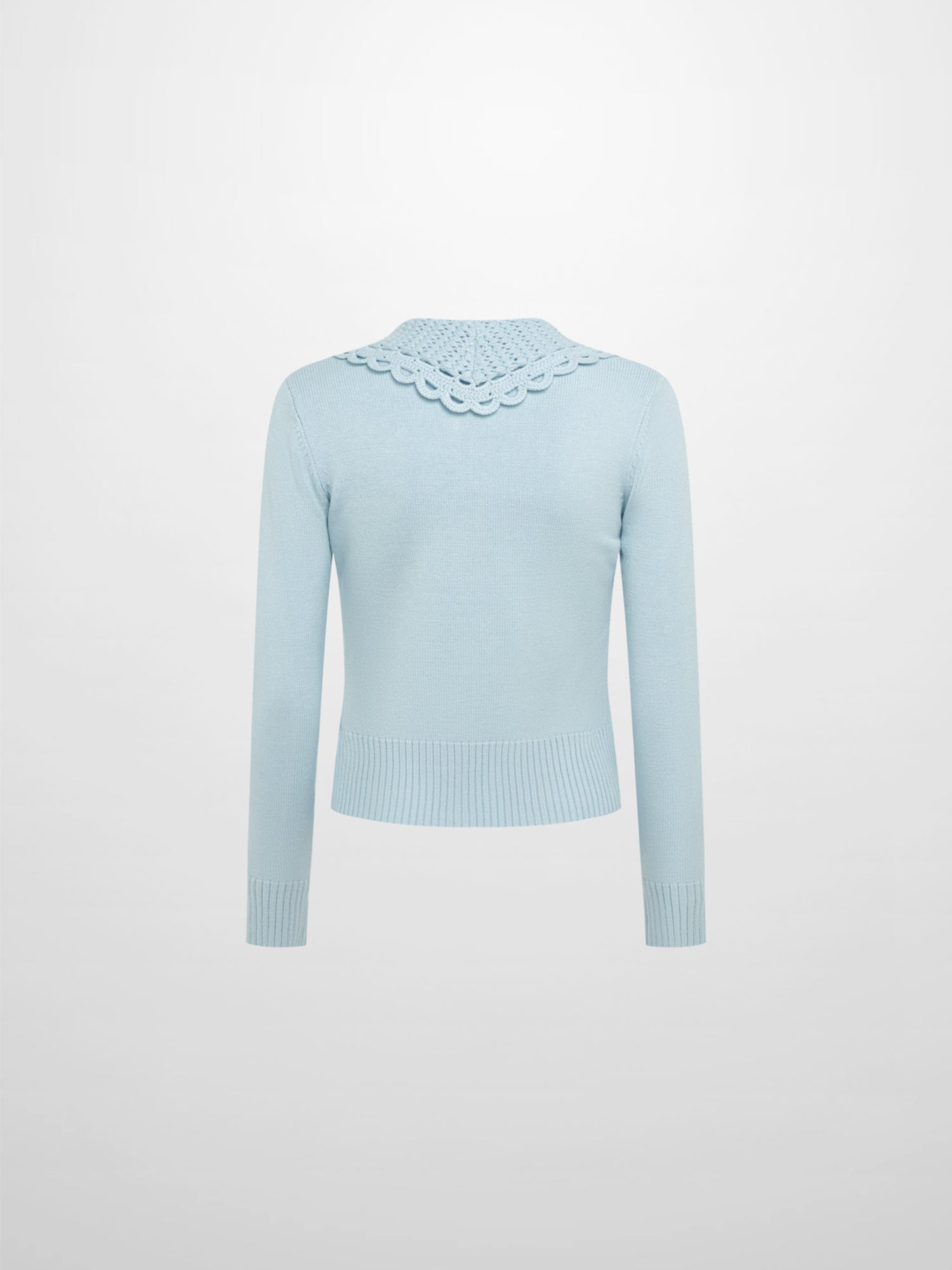Scalloped Crochet Collar Cardigan - Light Blue