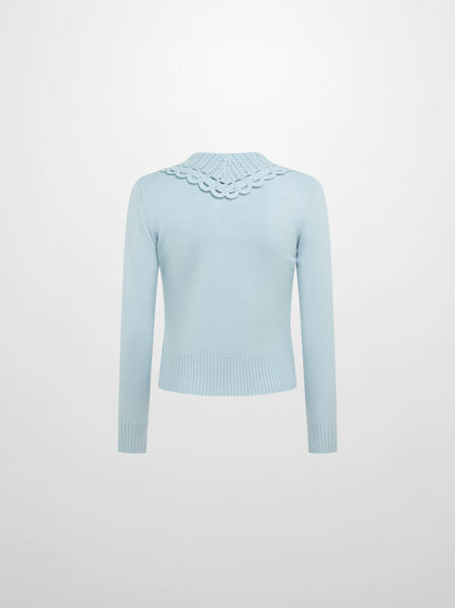 Scalloped Crochet Collar Cardigan - Light Blue