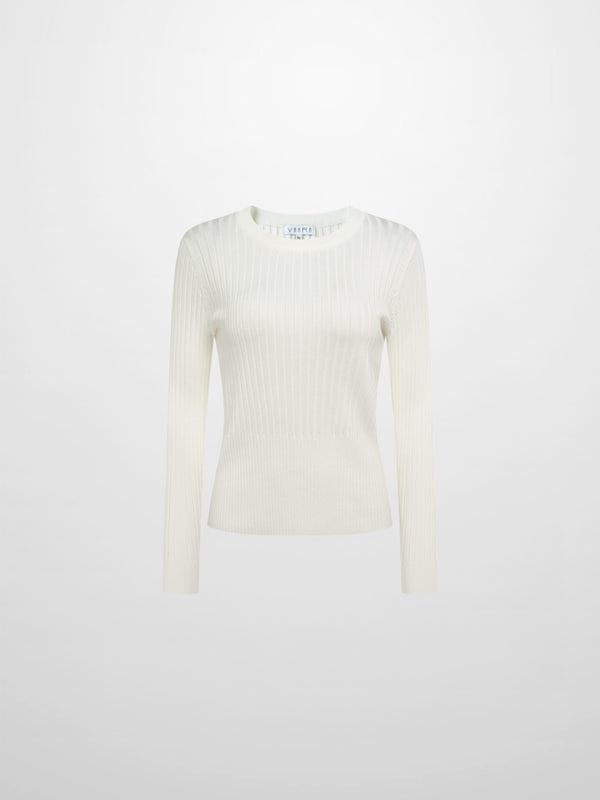 Soft Thin Ribbed Banded Sweater - Cream