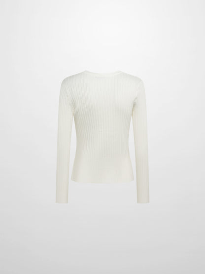 Soft Thin Ribbed Banded Sweater - Cream