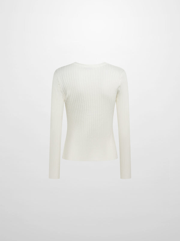 Soft Thin Ribbed Banded Sweater - Cream