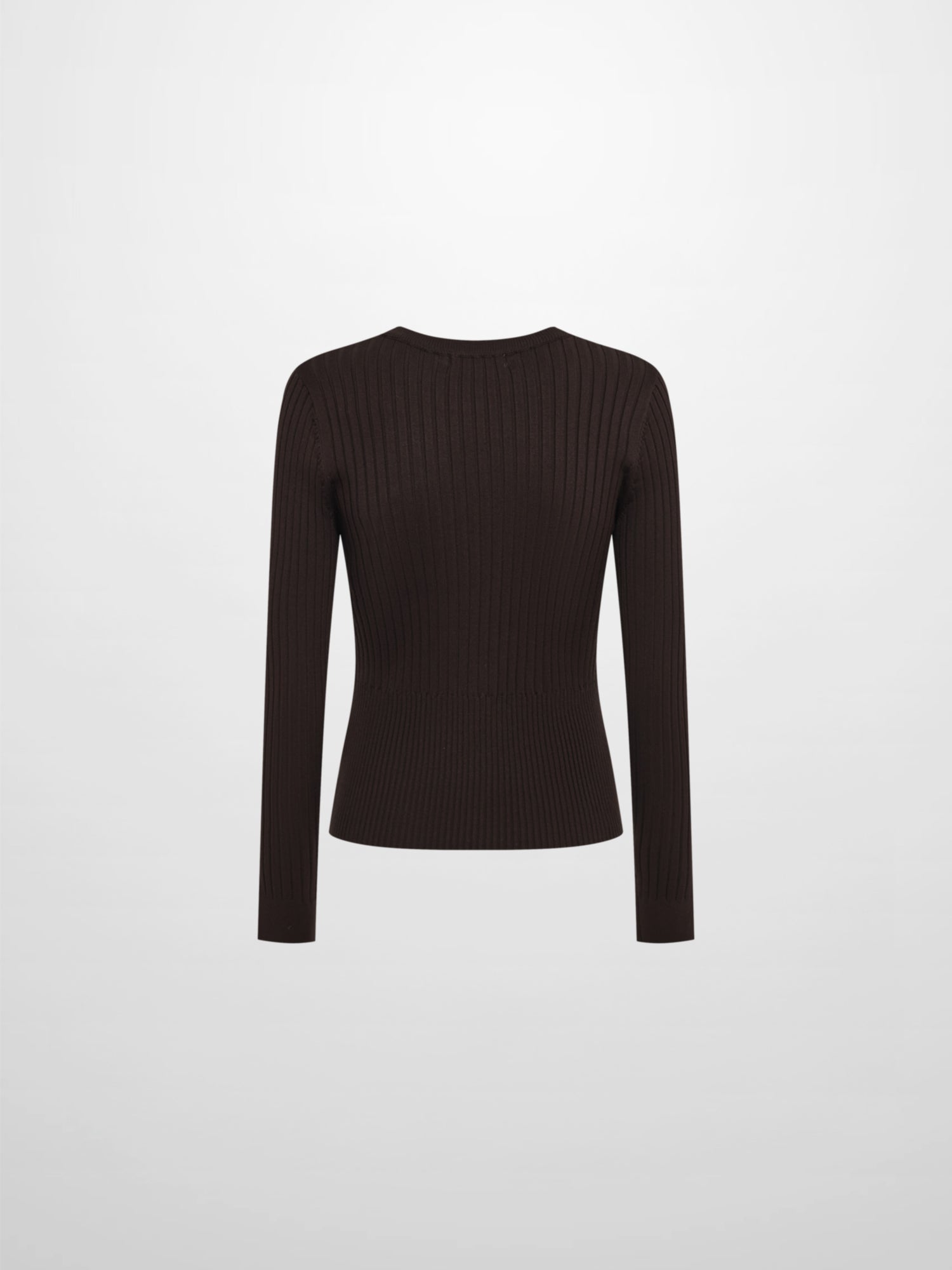 Soft Thin Ribbed Banded Sweater - Brown