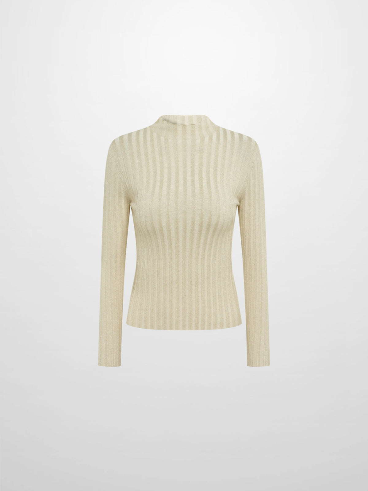 Lurex Ribbed Mock Neck Sweater - Cream