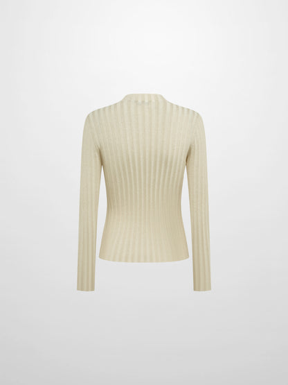 Lurex Ribbed Mock Neck Sweater - Cream