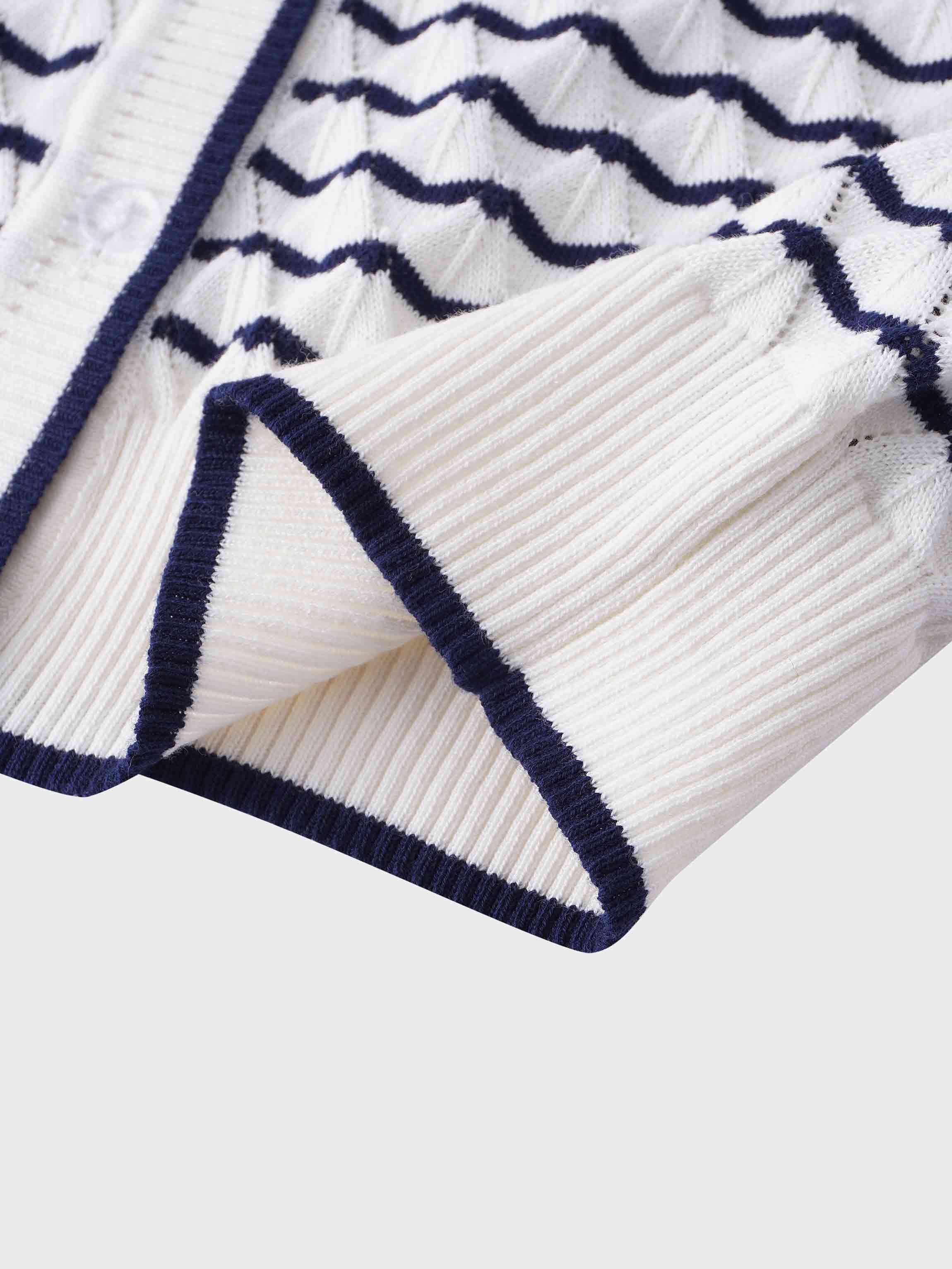 Striped Pointelle Cardigan-Ivory/Navy