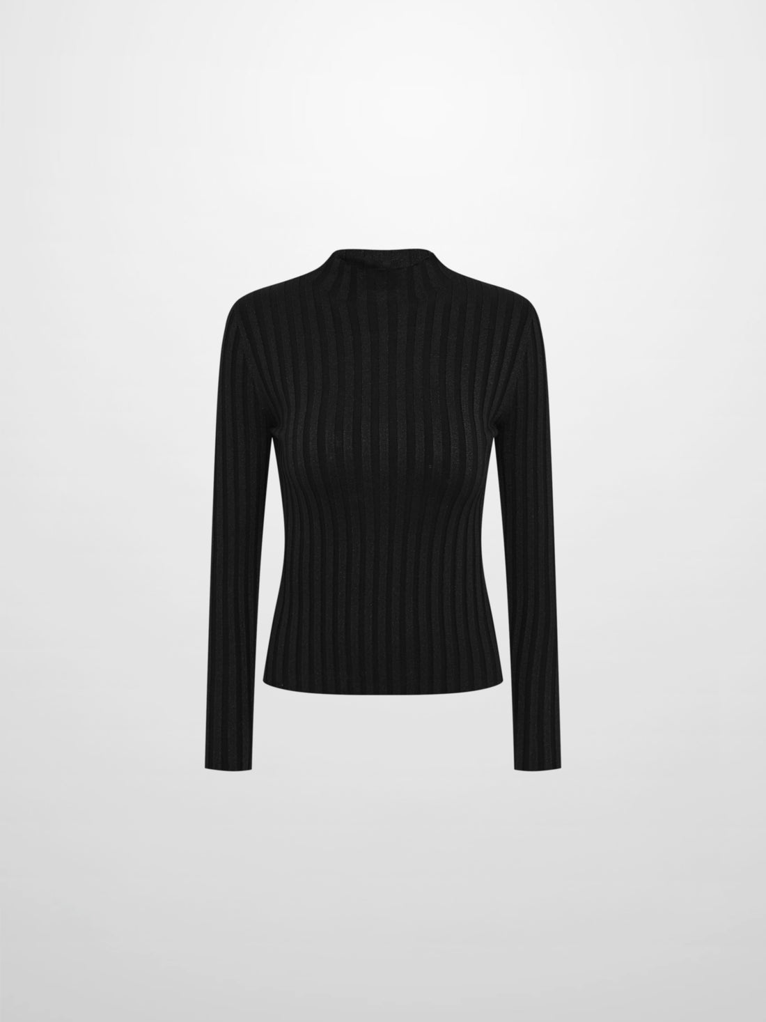 Lurex Ribbed Mock Neck Sweater - Black