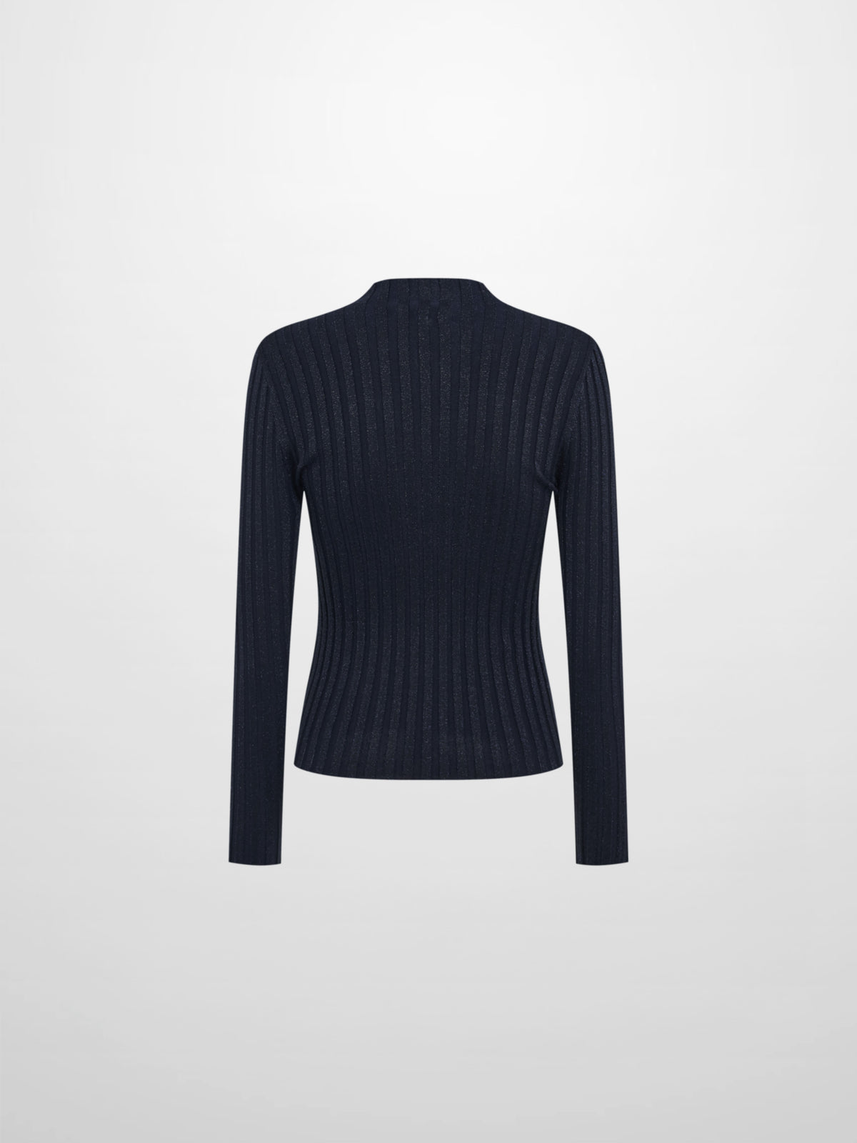 Lurex Ribbed Mock Neck Sweater - Navy