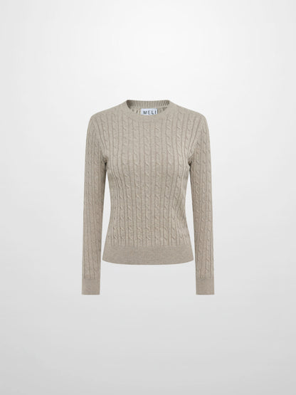 Cable Knit Sweater - Heathered Taupe