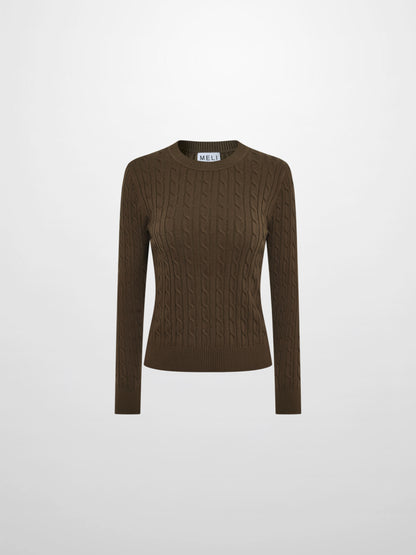 Cable Knit Sweater - Military Brown