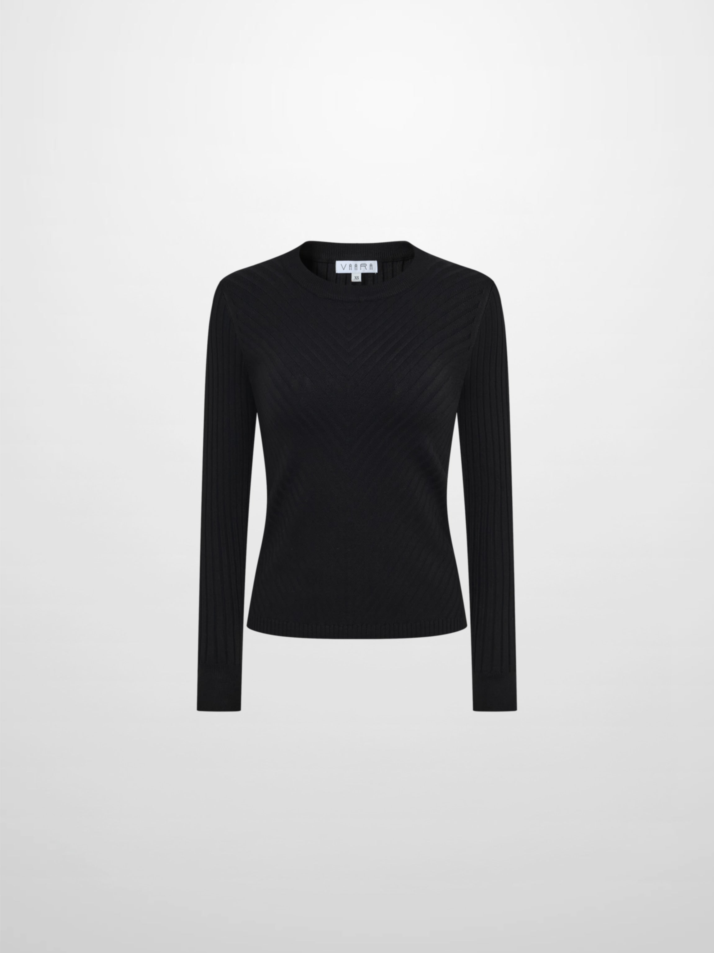 V Ribbed Sweater - Black