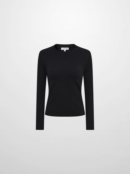 V Ribbed Sweater - Black