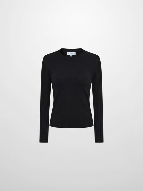 V Ribbed Sweater - Black