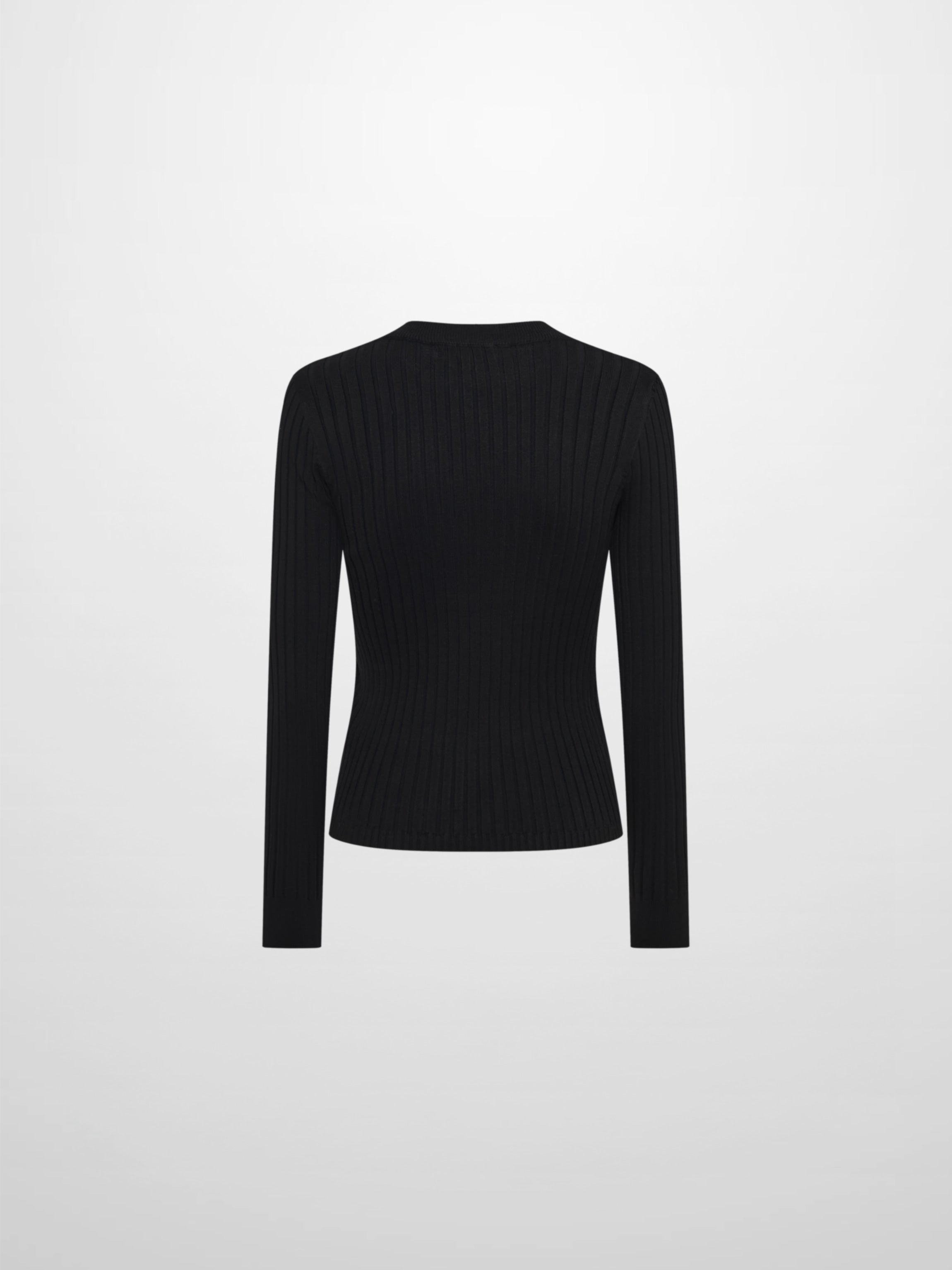 V Ribbed Sweater - Black