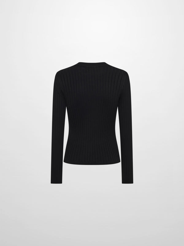 V Ribbed Sweater - Black