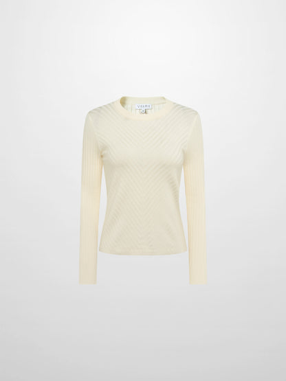 V Ribbed Sweater - Cream