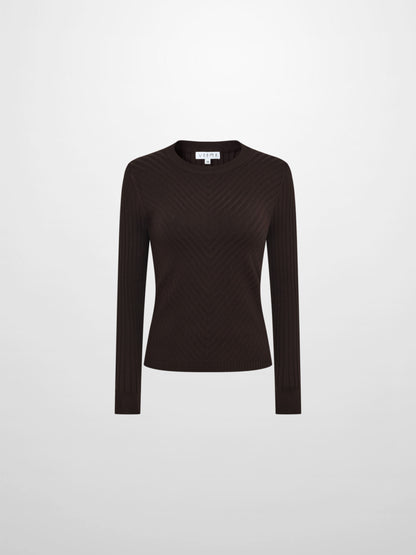 V Ribbed Sweater - Brown
