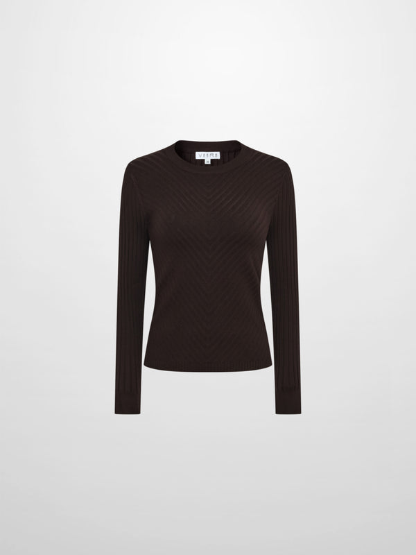 V Ribbed Sweater - Brown