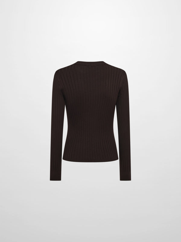 V Ribbed Sweater - Brown
