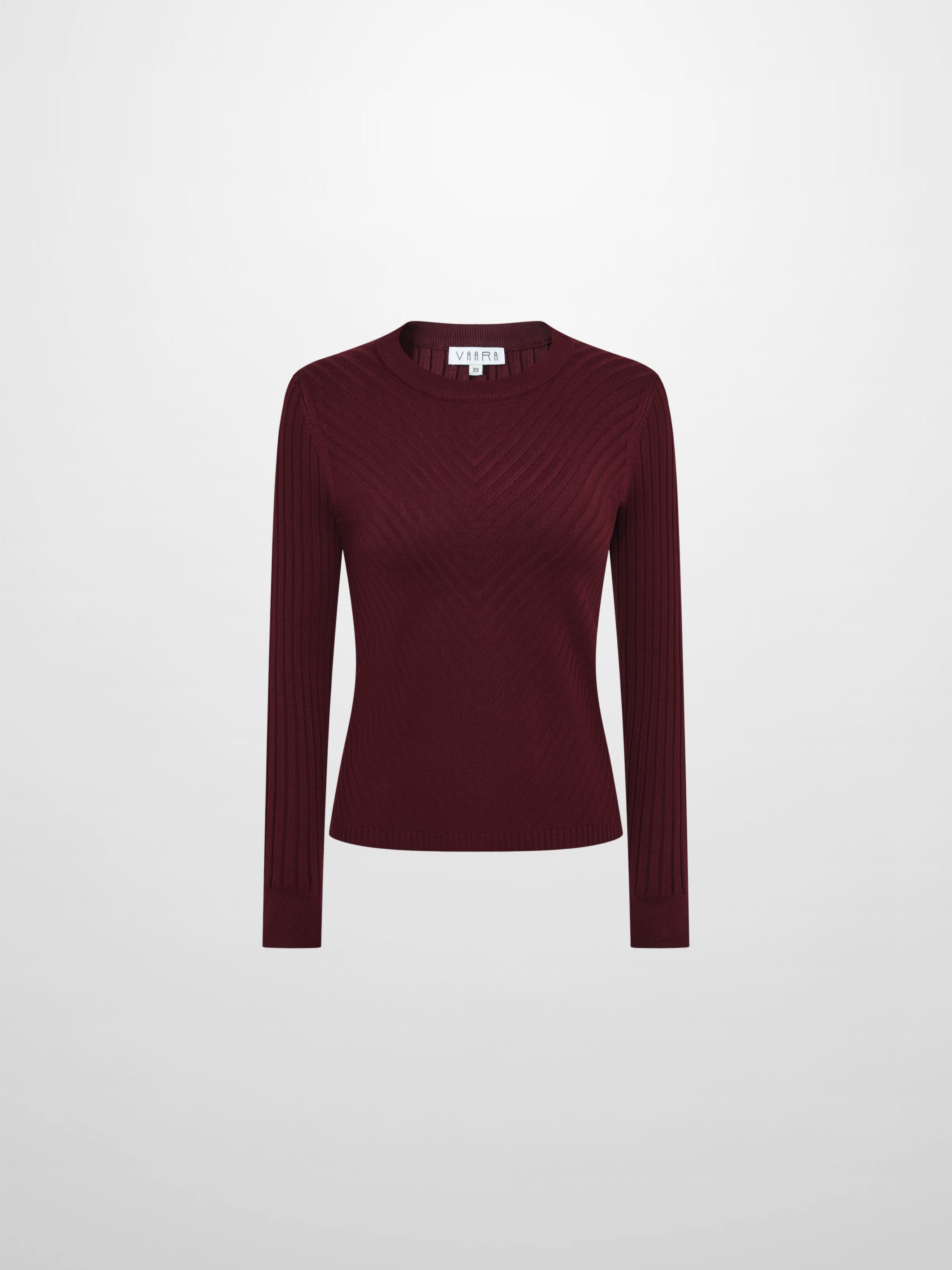 V Ribbed Sweater - Burgundy