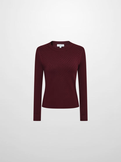 V Ribbed Sweater - Burgundy