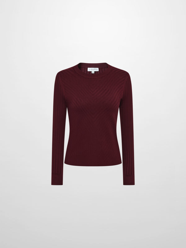 V Ribbed Sweater - Burgundy
