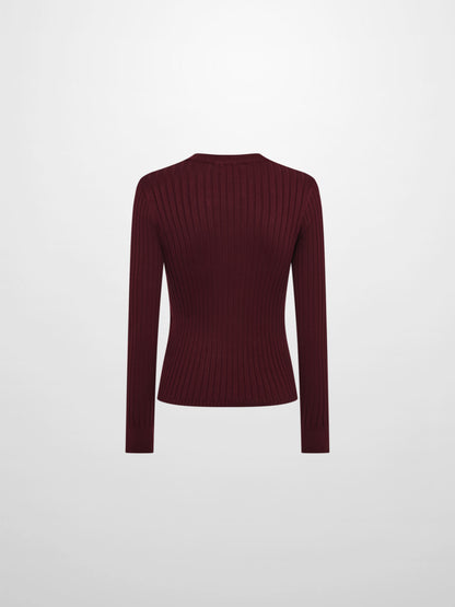 V Ribbed Sweater - Burgundy