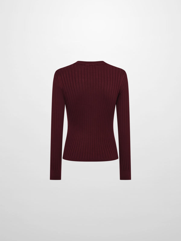 V Ribbed Sweater - Burgundy
