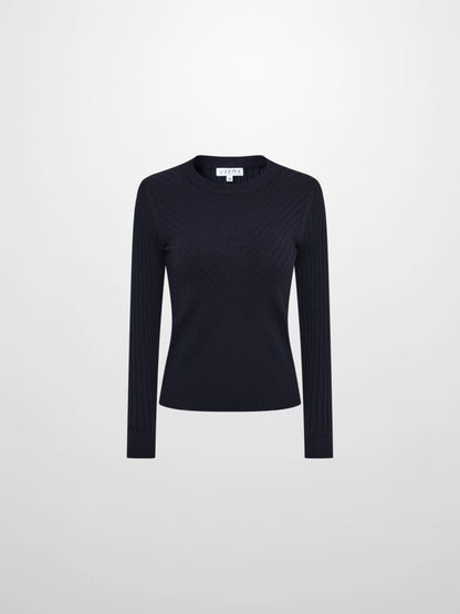 V Ribbed Sweater - Navy