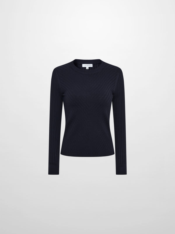 V Ribbed Sweater - Navy