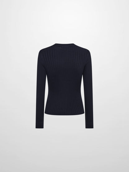 V Ribbed Sweater - Navy