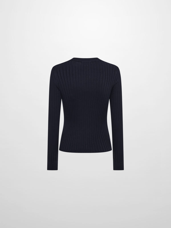 V Ribbed Sweater - Navy
