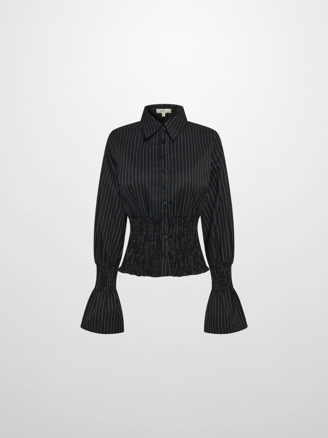 Smocked Detail Pinstripe Blouse - Black Pinstripe