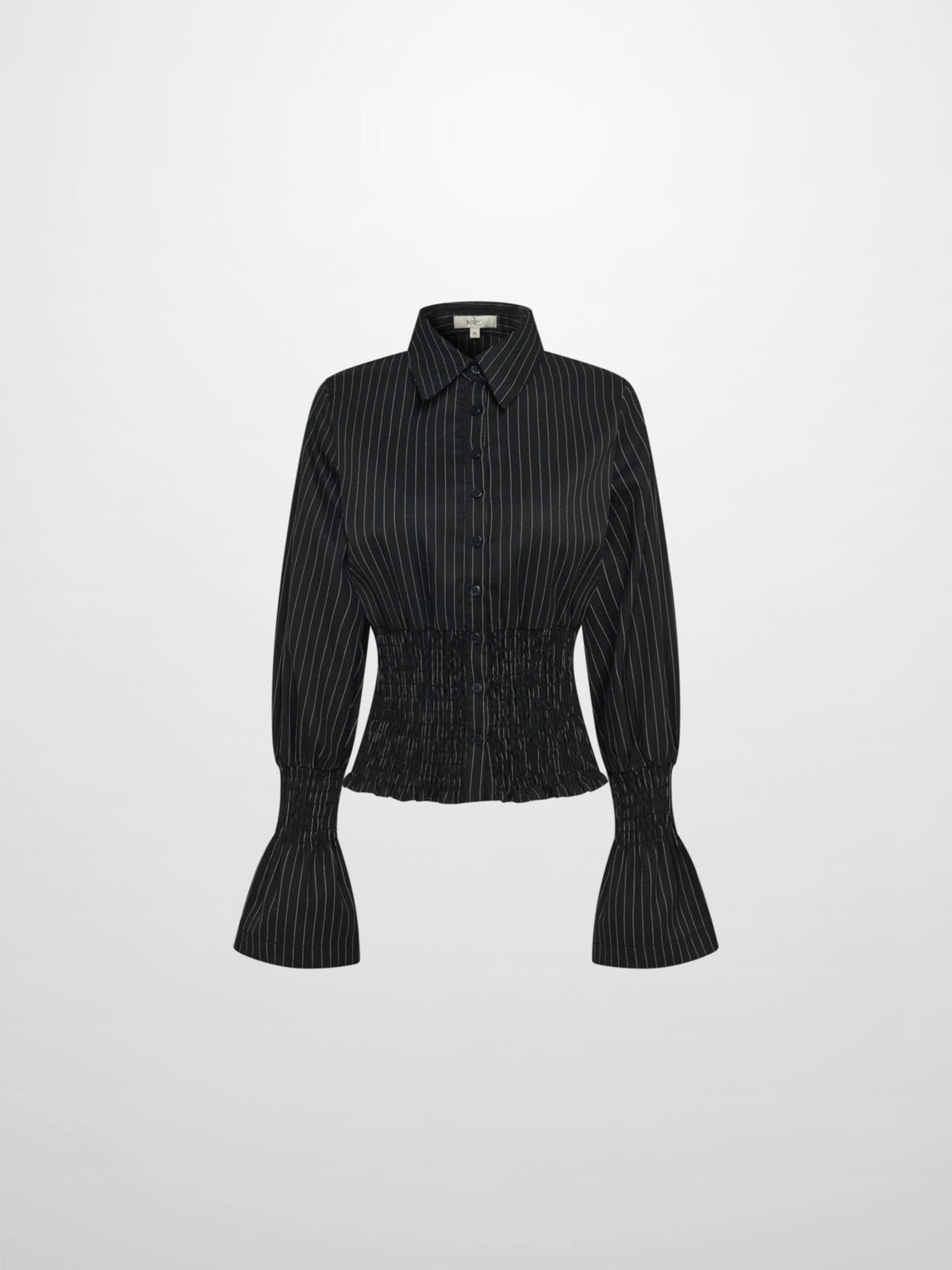 Smocked Detail Pinstripe Blouse - Black Pinstripe