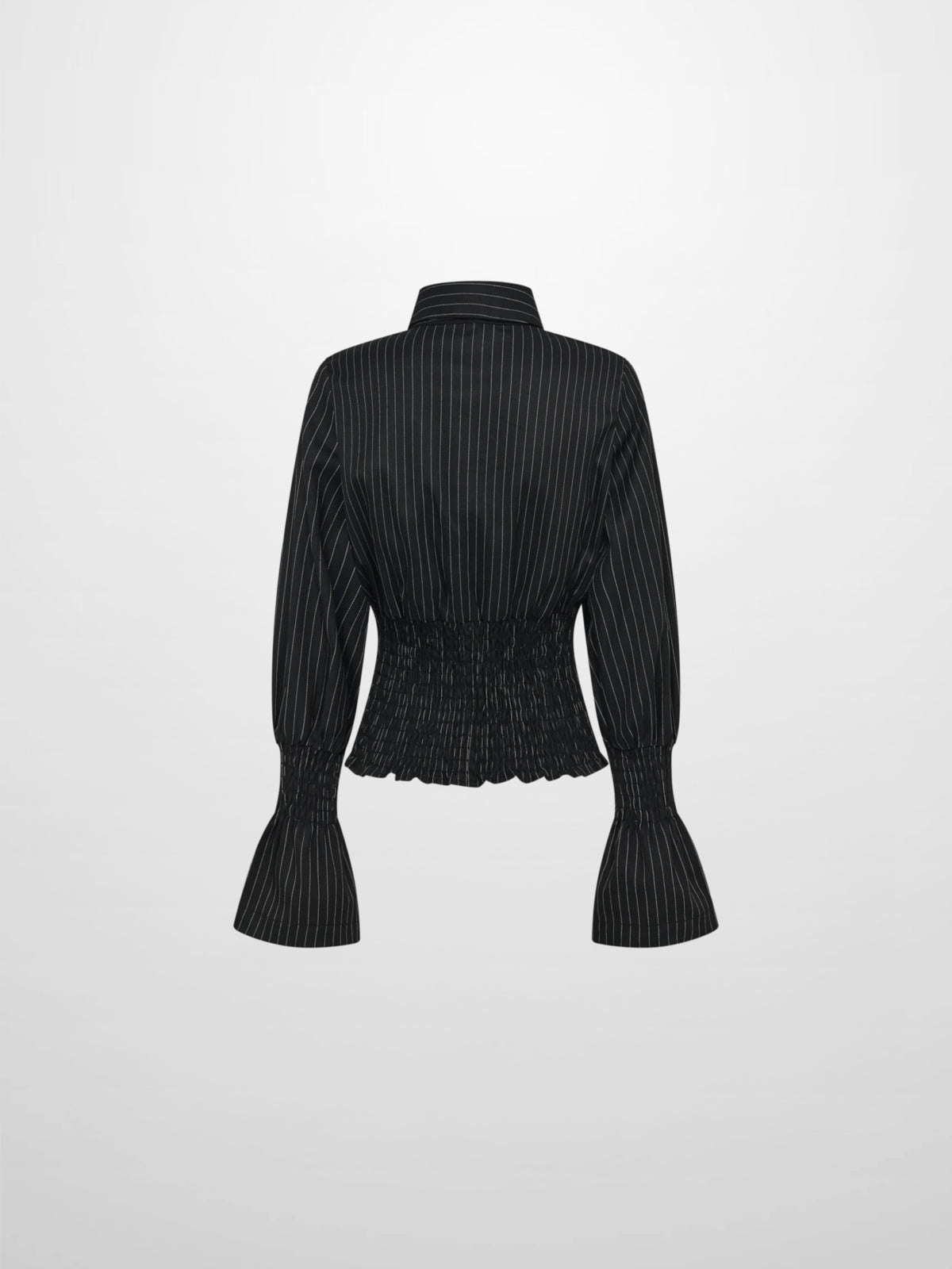 Smocked Detail Pinstripe Blouse - Black Pinstripe