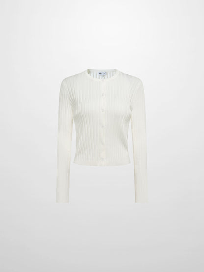 Lightweight Ribbed Cardigan 20" - Cream