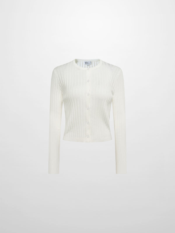 Lightweight Ribbed Cardigan 20" - Cream