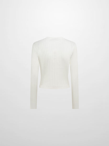 Lightweight Ribbed Cardigan 20" - Cream