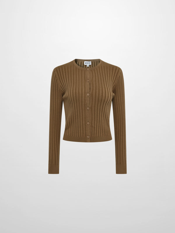 Lightweight Ribbed Cardigan 20" - Camel