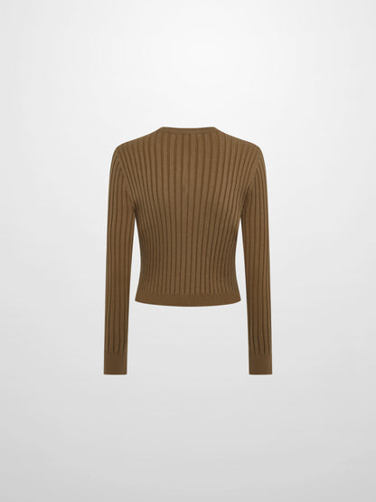 Lightweight Ribbed Cardigan 20" - Camel