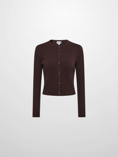Lightweight Ribbed Cardigan 20" - Brown