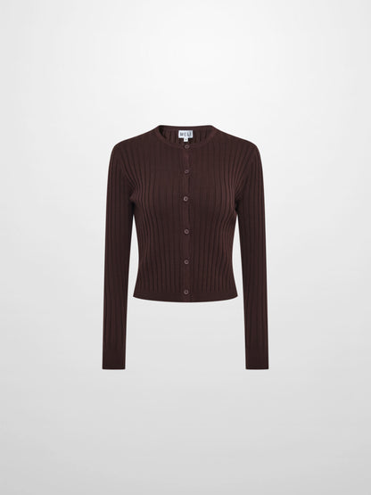 Lightweight Ribbed Cardigan 20" - Brown