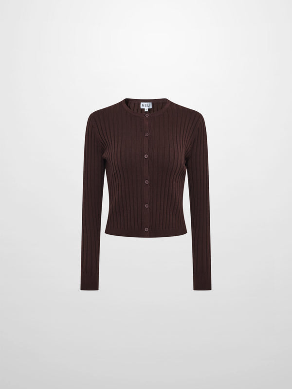 Lightweight Ribbed Cardigan 20" - Brown